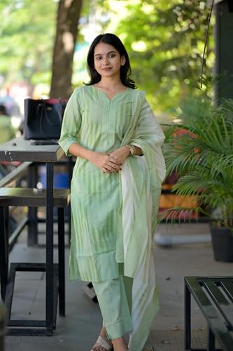 Image of ANNI DESIGNER Women Cotton Blend Kurta with Pant & Dupatta