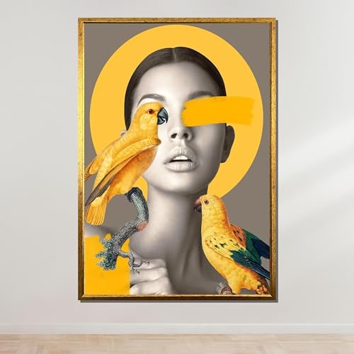 Peinture Murale Abstraite d'Oiseau pour Salon - Toile Perroquet Doré TONGYINLI 30x40