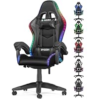 bigzzia Gaming Chair with RGB Computer Chair with Light Reclining PU Leather Video Game Chair with Headrest Adjustable Lumbar Support (With RGB, ALL Black)