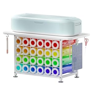 Small Craft Organizers and Storage Compatible with Cricut Machines Craft Table Storage with 24 Vinyl Roll Holders, Crafting Cabinet Workstation Tool Holder for Craft Room Home Office