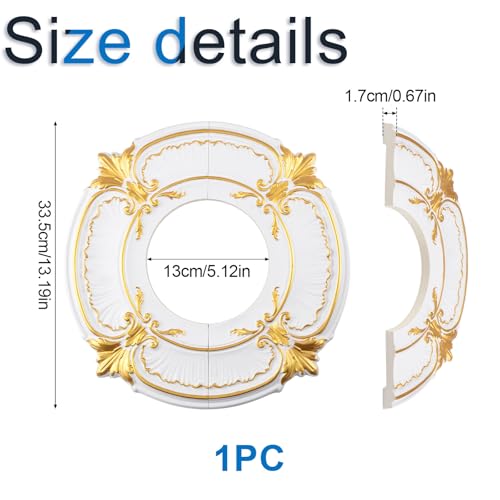 Image of INCREWAY 1Pc 13 Inch Painted Gold Carved Ceiling Lighting Base, Decorative Ceiling Lighting Used for Painted Gold Decoration in Living Rooms Lobbies Bedrooms Corridors Gypsum Circular Installation