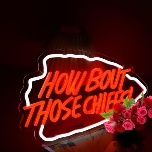 ASDGGBL How Bout Those Football Fans Neon Sign Red and White LED Light Up Sign for Wall Decor Kansas Football Game Day Neon Light for Man Cave Sports Bar Room Fans Gifts Spirit Neon with Dimmer