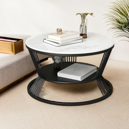 Image of Featuring Two Shelves for Storage, a Wood Movable top for Your Living Room, and Assorted Side, end, and Phone Tables, This Modern Round Coffee Table-Black White