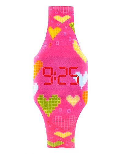 Reloj LED Digital Chica, Infantil y Joven, de Pulsera, Correa de Suave Silicona, Trendy Regalo, Rosa Corazones, Kiddus KI10204