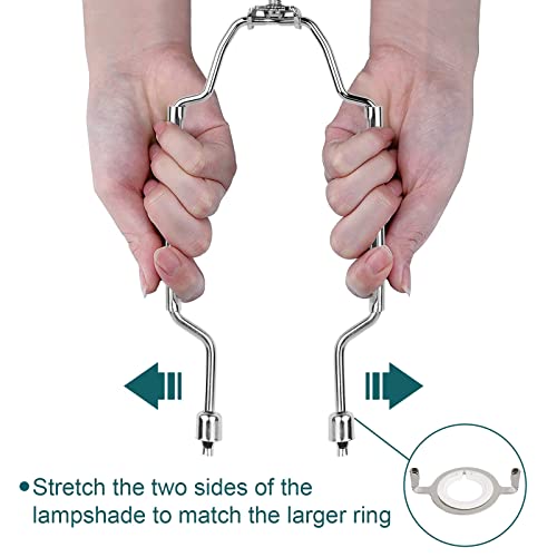 Image of WEAVERBIRD Lamp Shade Harp Bracket 8 9 10 inch Adjustable Lamp Harp Kit with 3 /8 Standard Saddle,E14 E26 E27 Light Base UNO Fitter Adapter Converter Finial Set and Crystal Lamp Finial Knob, Silver