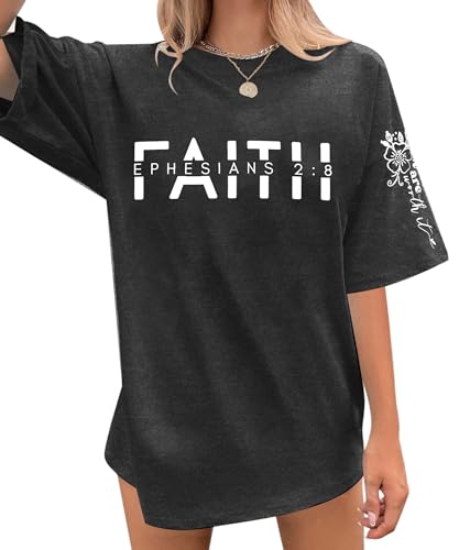UNIQUEONE Christian Shirts for Women Faith Shirts Jesus Tshirt Oversized Christian Graphic Tees Tops
