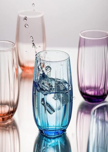 Image of Premium Blue Juice Glasses 450 ML Drinking Glasses, Highball Lead-Free Glasses, Tumblers for Water, Juice, Beer, Cocktail and Mixed Drinks - 4 Pieces, Transparent