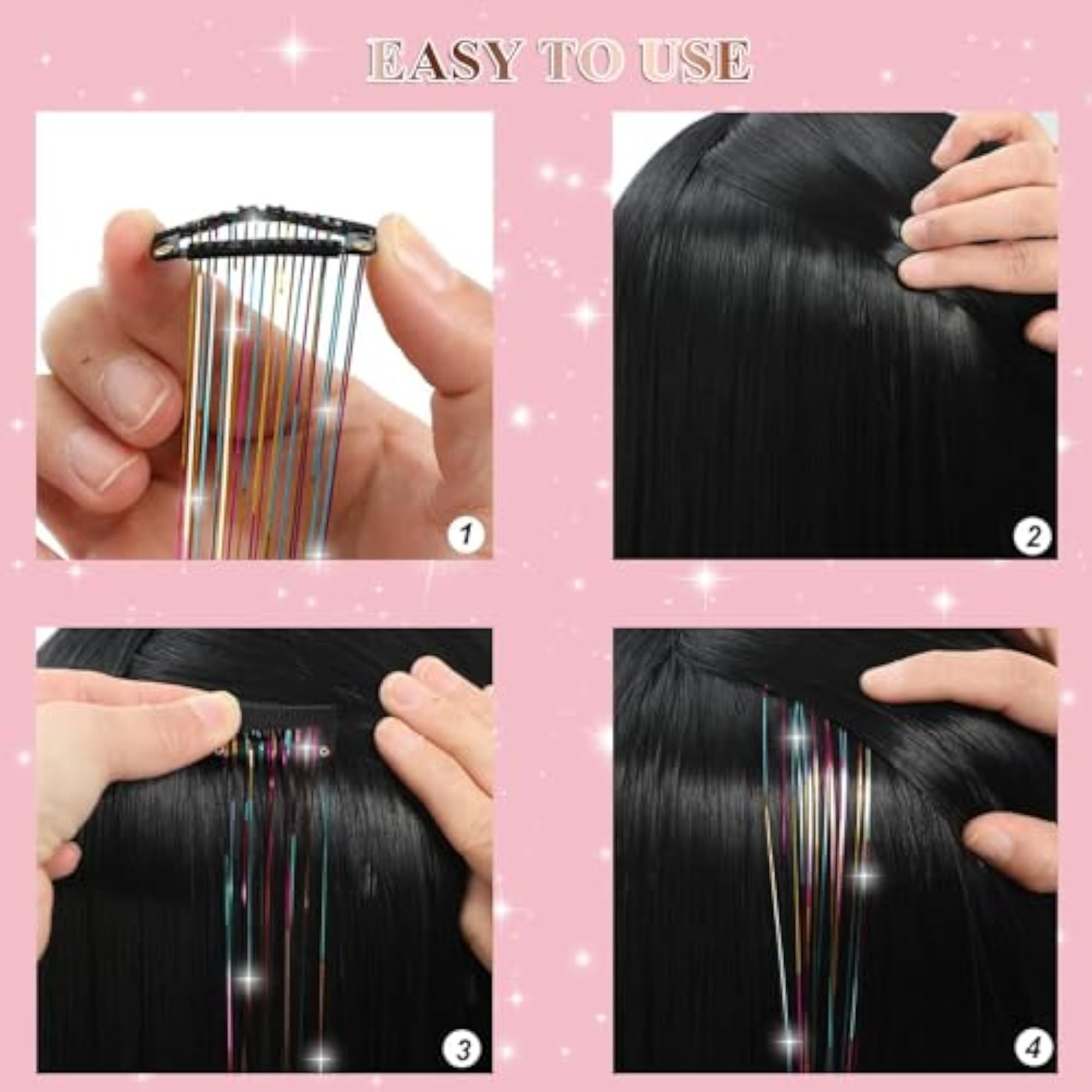2pc Glitter Tinsel Hair Extensions Clips for Women