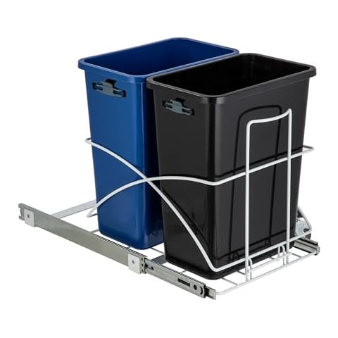 Home Zone Living 15 Gallon Pull Out Dual Kitchen Trash Can for Recycling and Trash, Under Sink in-Cabinet Design, 58 Liter Total Capacity Cover