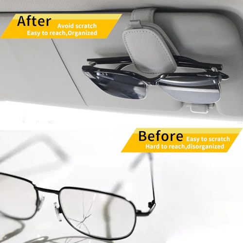 Image of Eliane Sunglass Holder for Car Visor Clip, Magnetic Leather Car Sunglasses Holder Eyeglass Hanger Clip for Car Visor, Universal Auto Interior Accessories (Grey)