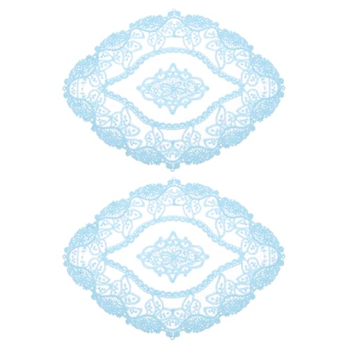 QUARKZMAN 2pz Sottobicchieri in Pizzo Retrò, Centrini all'Uncinetto Francese Ovale Ricamati Vuoti Tazze Vasi Tavolo per Pranzo Cucina Festa 28x22mm, Blu