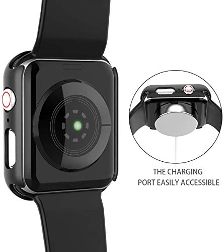 Image of Misxi 2 Pack Hard PC Case with Tempered Glass Screen Protector Compatible with Apple Watch SE 3 (2025) SE 2 SE Series 6 Series 5 Series 4 40mm, Black | 2-Pack Cover with Tempered Glass for SE3 /SE2 /SE /Series6 /5 /4, Scratch Resistant Sensitive Touch Protection, Black