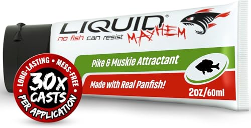 Pike and Musky Fishing Attractant 60 ml Tube. Made with Real Panfish and Infused with Bite Stimulants. Blended Into a Powerful Sticky Matrix That Stays on Your Fishing Lure. By Liquid Mayhem