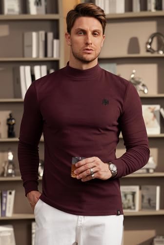 Image of Herberton Mens Mock Turtleneck Shirts Thermal Fleece Casual Undershirt | Mockneck, Long Sleeve, Warm Fleeced, Regular Fit, Soft Feel, Stretchy, Solid Color, Embroidery Design, Cold Weather, S-2XL