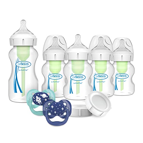 Image of Dr. Brown’s Natural Flow® Anti-Colic Options+™ Wide-Neck Baby Bottle Gift Set with Advantage™ Pacifier, and Bottle Travel Caps