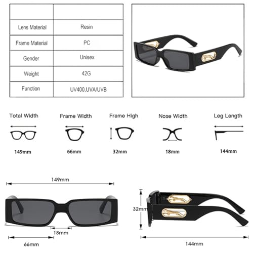 Lunettes de soleil rectangle en métal pour femme style vintage chic - 7