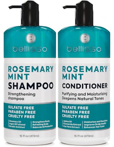 Rosemary Shampoo and Conditioner Set – with Rosemary Oil and Peppermint - Sulfate Free Moisturizing Products for Women and Men, Helps Flaky, Dry Scalp and Dandruff, Salon Thickening for Thinning Hair
