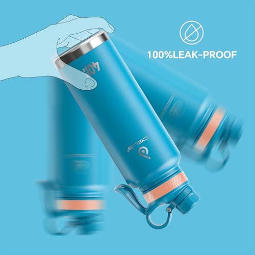Image of IDEUS Vacuum Insulated Water Bottle, Stainless Steel Double Wall Flask Metal Sports Canteen with Leak-Proof Screw Cap (Blue Atoll, 40oz (1140ml))