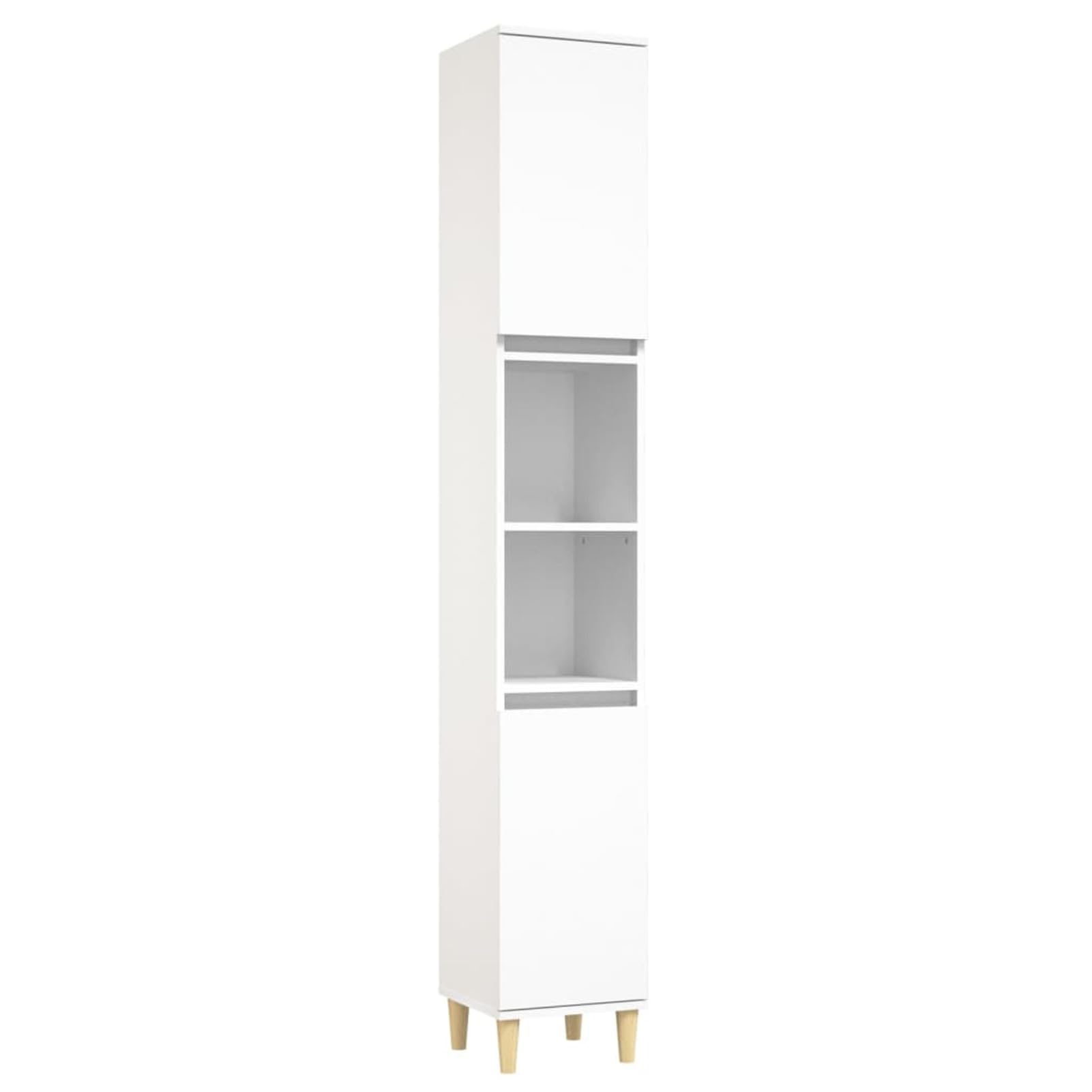 Gecheer Set Mobili da Bagno 3 Pezzi, Mobile Lavabo 80 cm con Armadietto Alto 190 cm e Armadietto Basso 100 cm in Legno Multistrato ed Eucalipto Bianco, per Bagno