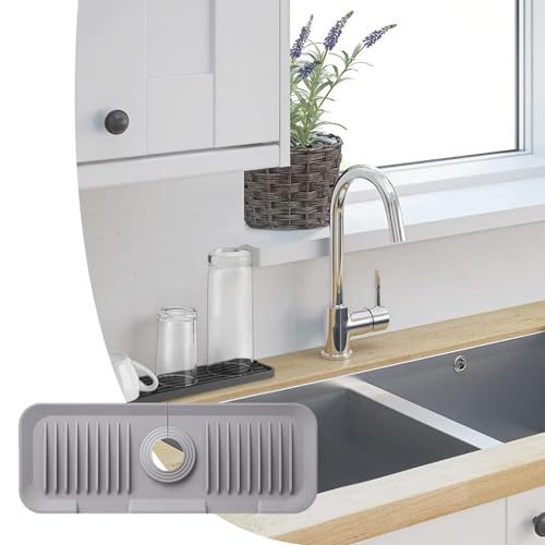 Protector contra salpicaduras de grifo con bandeja de silicona y soporte de esponja 4