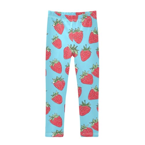 Wusikd Strawberries Girls' Leggings Toddler Doodles Blue Kids Yoga Pants Dance Active Tights 4T
