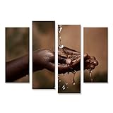 Taille: 130x80cm - 4 Panneaux islandburner Tableau sur toile Questions Sociales Verser De L\'eau Les Mains D\'un Enfant Africain Renversant Un Cadre Affiche Poster Murale Tableaux