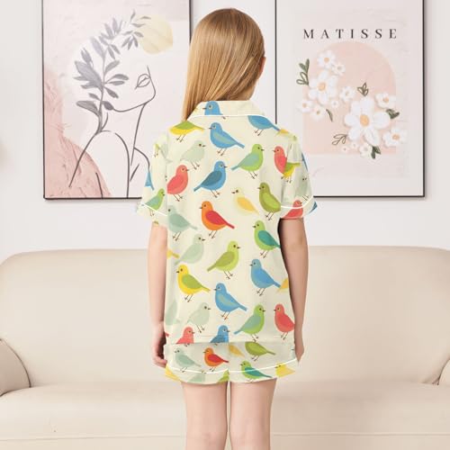 ALAZA Bird Cartoon Colorful Pajamas Satin Pajama Set Short Sleeve Button Down Sleepwear4
