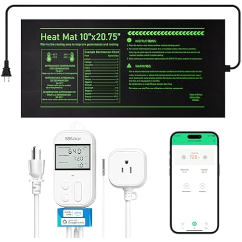 BBSolar 10"x 20.75" Waterproof Seedling Heat Mat with Smart Temperature Controller Combo Set, Supports Circadian Mode & Warm Hydroponic Heating Pad for Germination, Indoor Gardening, Greenhouse Cover