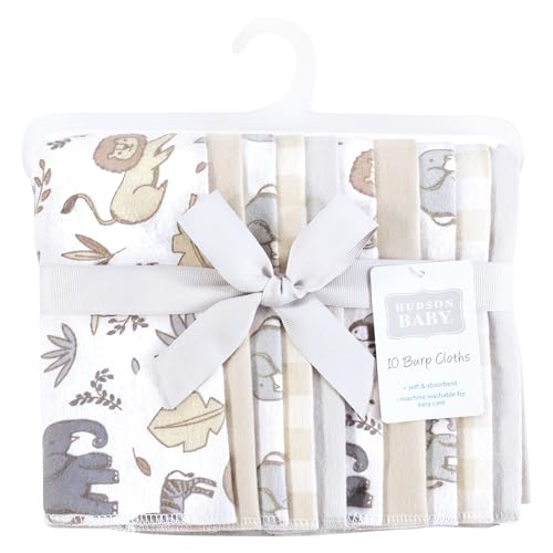 Image of Hudson Baby Unisex Baby Flannel Burp Cloth 10pk, Neutral Safari, One Size