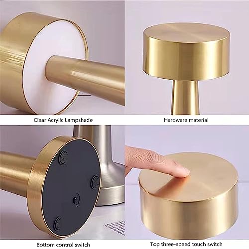 Image of Golden Round LED Table Lamp 3 Color Modes Warm Cool Natural Light, Dimmable Brightness, 1200mAh Rechargeable Battery, Portable Night Light for Bedroom Bedside Desk Home Decor Use -Touch Control