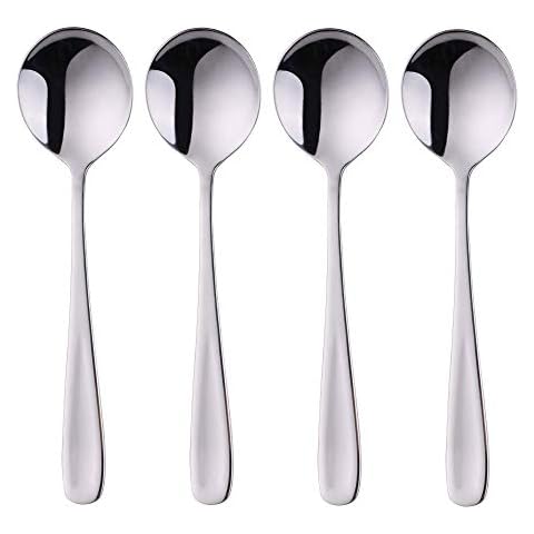 7-Inch Soup Spoons, Baikai Bouillon Spoon,18/10 Stainless Steel Finished Table Dinner Spoons Set of 4 (Silver) Cover