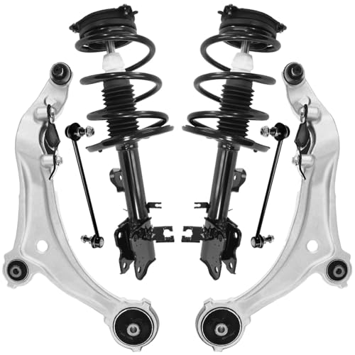 Image of Detroit Axle - 6pc Front End Suspension Kit for 2011-2017 Nissan Quest 2 Lower Control Arms with Ball Joints 2 Struts with Coil Spring Assembly 2 Sway Bar Links 2012 2013 2014 2015 2016 Replacement