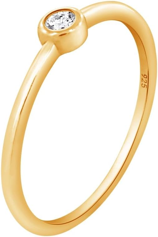 DIAMONBLISS Dainty Rings | Platinum, 14K Yellow Gold Plated 925 Sterling Silver Round Stackable Ring | 0.5-Carat Cubic Zirconia CZ Stimulated Diamond