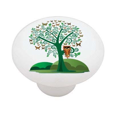 Gotham Decor Owl Butterfly Tree Ceramic Drawer Knob
