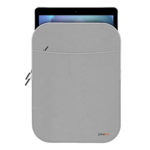 Pawtec Shockproof Neoprene Protective Storage Carrying Sleeve Case - Compatible with Apple 12.9 Inch iPad Pro Retina Tablet - with Extra Storage Pocket for Accessories and Wall Charger (Silver) - Thumbnail 2