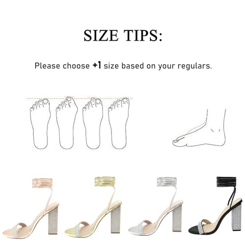 Women's Sparkly Rhinestones Sandals for Women Ankle Strappy Chunky Block Heels Sandals3