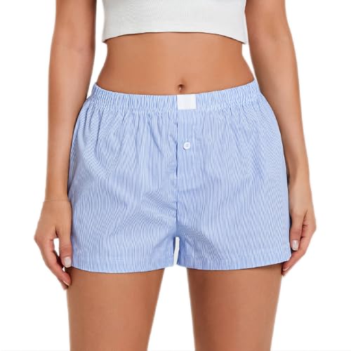 Image of Women Y2k Plaid Elastic Waisted Gingham Pajama Shorts Boxers Lounge Sleep Bottoms