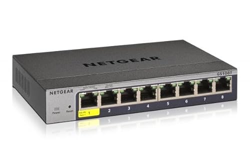 NETGEAR 8-Port Gigabit Ethernet Smart Switch (GS108T): Managed, mit 1 PD-Port, optionales Insight Cloud , Desktop oder Wandmontage geräuscharmer Betrieb und Service über die gesamte Lebensdauer