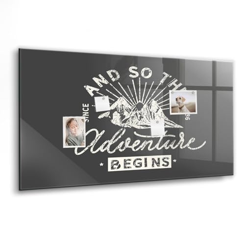 Tableau blanc en verre 120x60cm au design épuré citation d'aventure