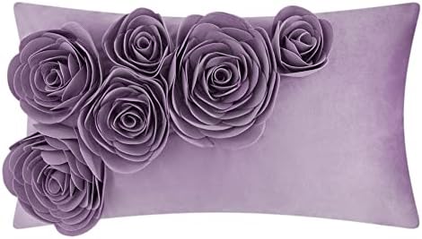 JWH 3D Flower Throw Pillow Covers Aesthetic Decorative Floral Accent Pillow Cases Rectangle Pillowcase Velvet Cushion Couch Bed Bedroom Living Room 12x20 Inch Purple Lilac