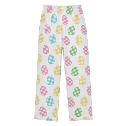 Easter Eggs Colorful Plaid Boys Long Pants Soft Trousers Elastic Waist Kids Lounge Bottoms with Pockets S-XL