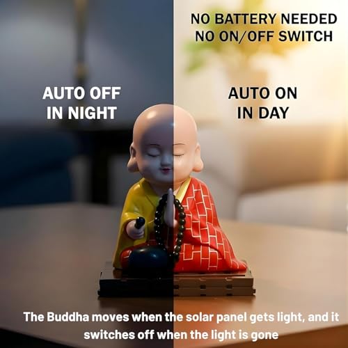 Image of WinsomeCollection Solar Powered Lord Buddha Showpiece for Home Decor | Table Showpiece for Living Room, Bedroom & TV Unit | Decorative Spiritual Idol | Gift Item | Monk Baby