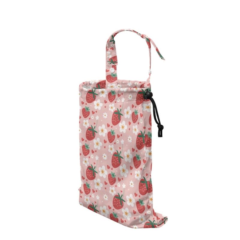 Image of Red Strawberry Multipurpose Car Trash Bin, Cartoon Fruit with Adjustable Handle, Pink Daisy Flower for Kitchens, Bedrooms, Travel