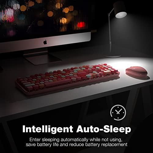 Image of MOFII Wireless Keyboard and Mouse Combo, Full Size Typewriter Keyboard with Multi-Media Function Keys and Number Pad for Office PC Computer Laptop Desktop Windows (Pink Colorful)