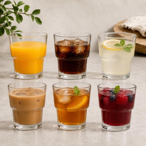 Image of Clear Glass Drinking Glasses Set for Water, Juice, Beverages, Set of 6 (Passport)