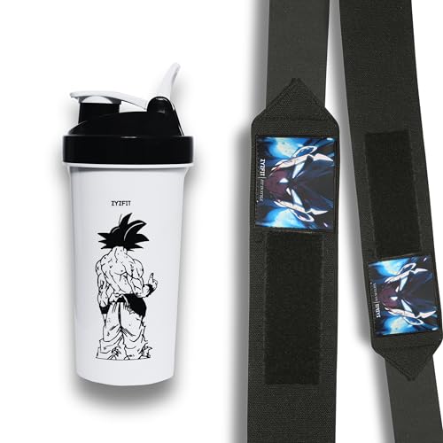 Image of Gym Shaker and Wrist Wrap Combo Dragon Ball Z edition | Wrist Wraps for Workout, Benchpress, Shoulder Press, Wrist Support | Shaker Bottle | Protein Shaker