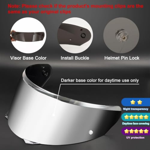 Image of PSLER Shatterproof Motorcycle Helmet Visor for i90 HJ-33,Silver | Impact-Resistant ,UV400 Protection, Motorcycle Tinted Face Shield for i90 HJ-33,Visor Replacement
