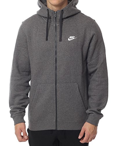 Nike Men's Sportswear Full Zip Club Hoodie, Charcoal Heather/Charcoal Heather/White, Large