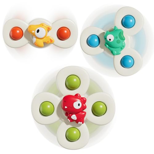 Image of ALASOU 3PCS Suction Cup Spinner Toys for 1 Year Old Boy Girl|Spinning Top 12 18 Months|1 2 Year Old Boy Birthday Gift|Baby Bath Toy for Kids Ages 1-3|Sensory Airplane Travel Toy for Infant Toddlers