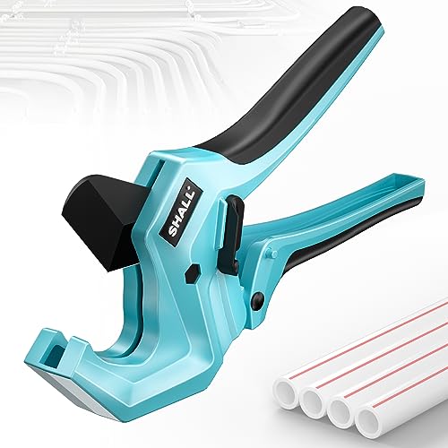 SHALL PVC Pipe Cutter, Cuts up to 1-5/8”, Heavy-Duty Aluminum Ratchet Pipe Cutter Tool for PVC, PPR, PE, PEX, Plastic Hoses & Plumbing Pipes, Fast Pipe Tube Cutters with High Performance SK5 Blade by SHALL - Used condition - US$14.85